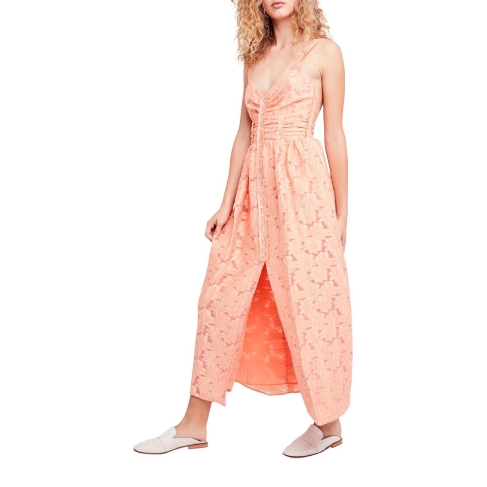 Free People Fresh As A Daisy Lace Maxi Dress Coral Orange Size 2
